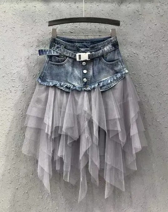 Denim & Tulle Layered Skirt