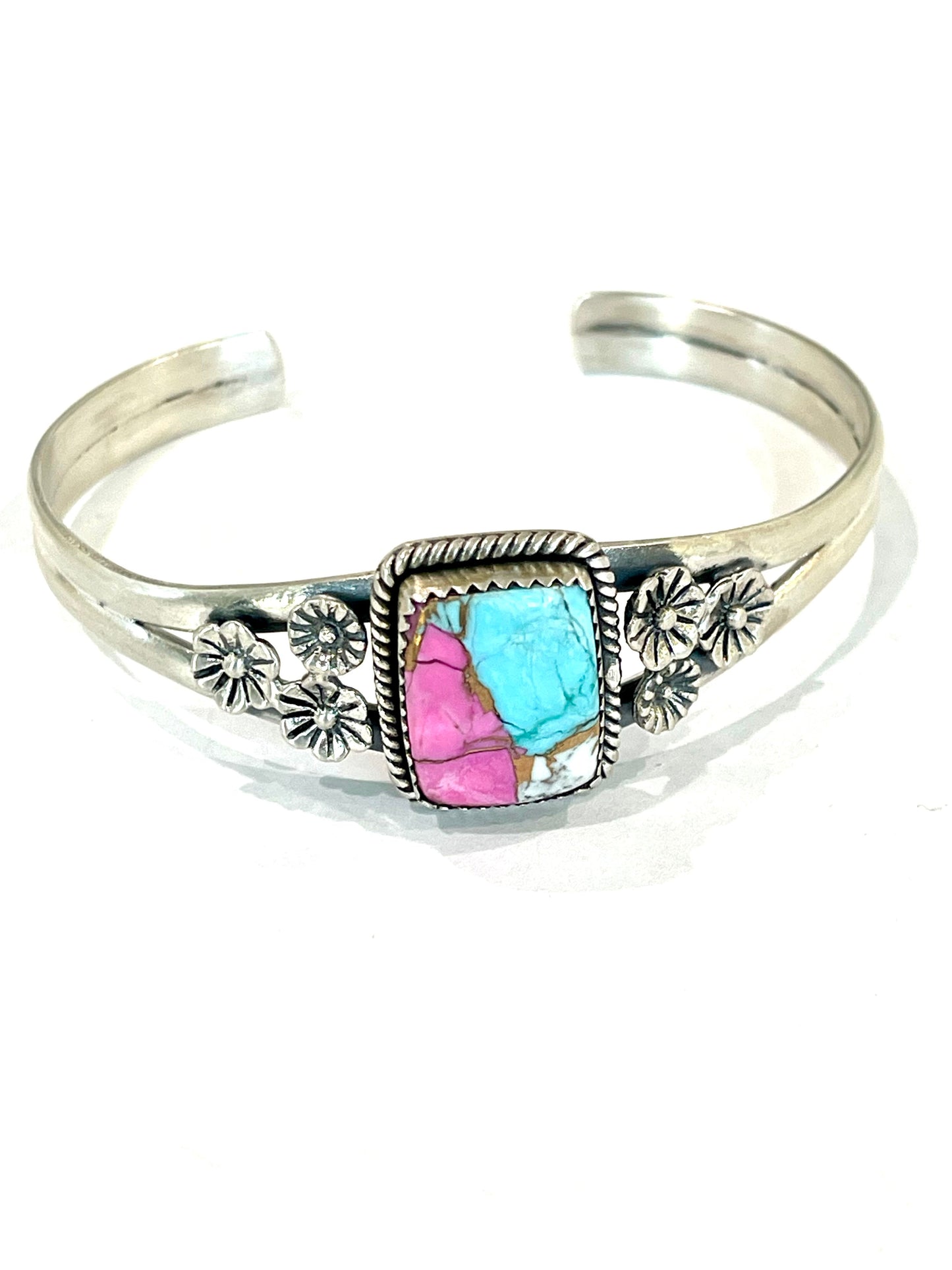 Handmade Cotton Candy & Sterling Silver Cuff Bracelet