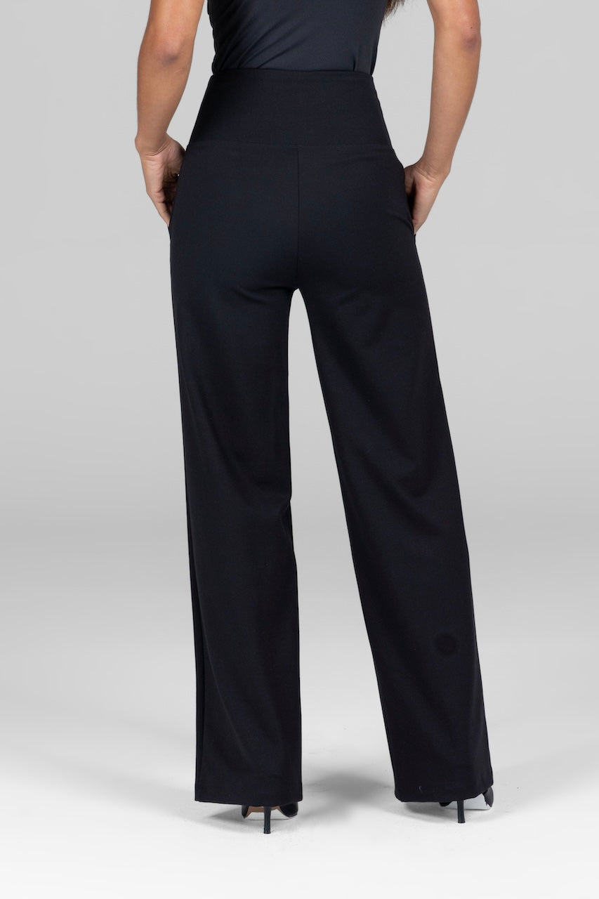 HIGH WAIST WIDE LEG PANT: BLACK PONTE