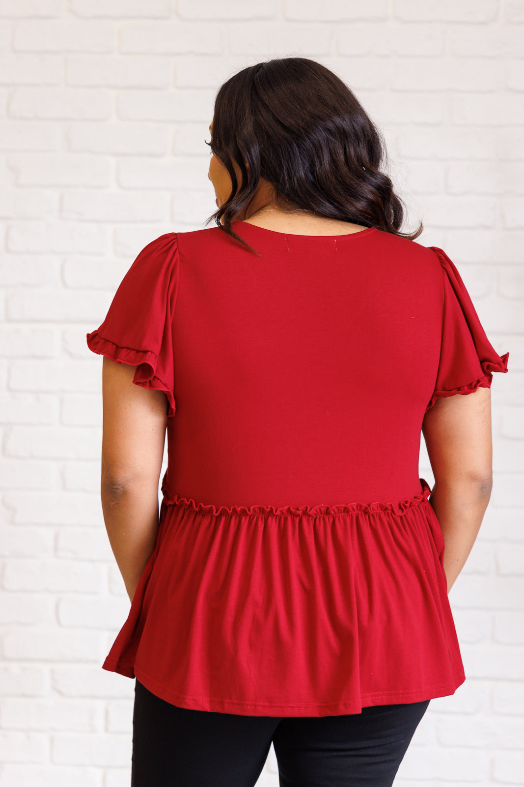 One Day Soon V Neck Ruffle Detail Top Flutter Sleeves