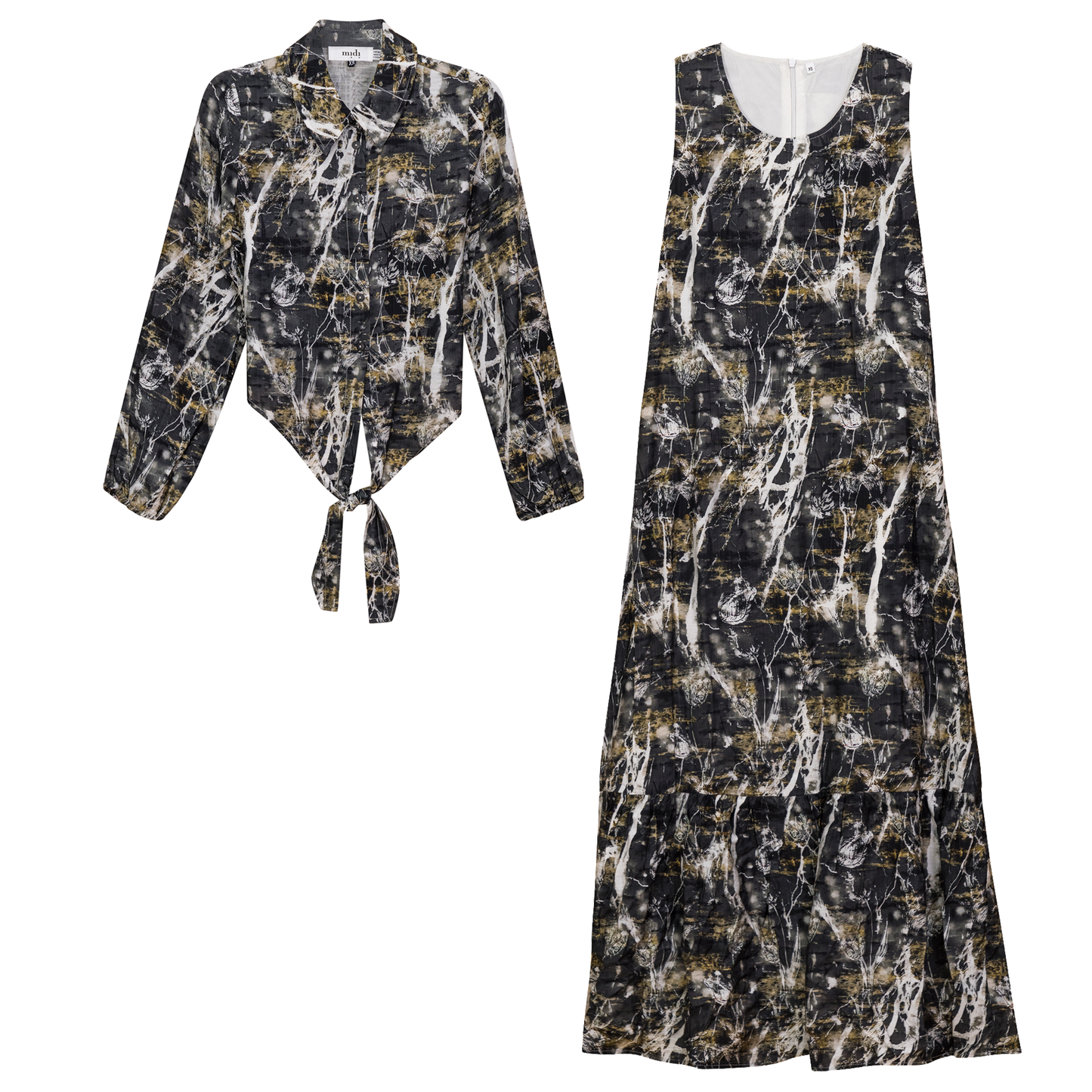 Printed Linen Midi Jumper Set With Matching Shirt Two Piece