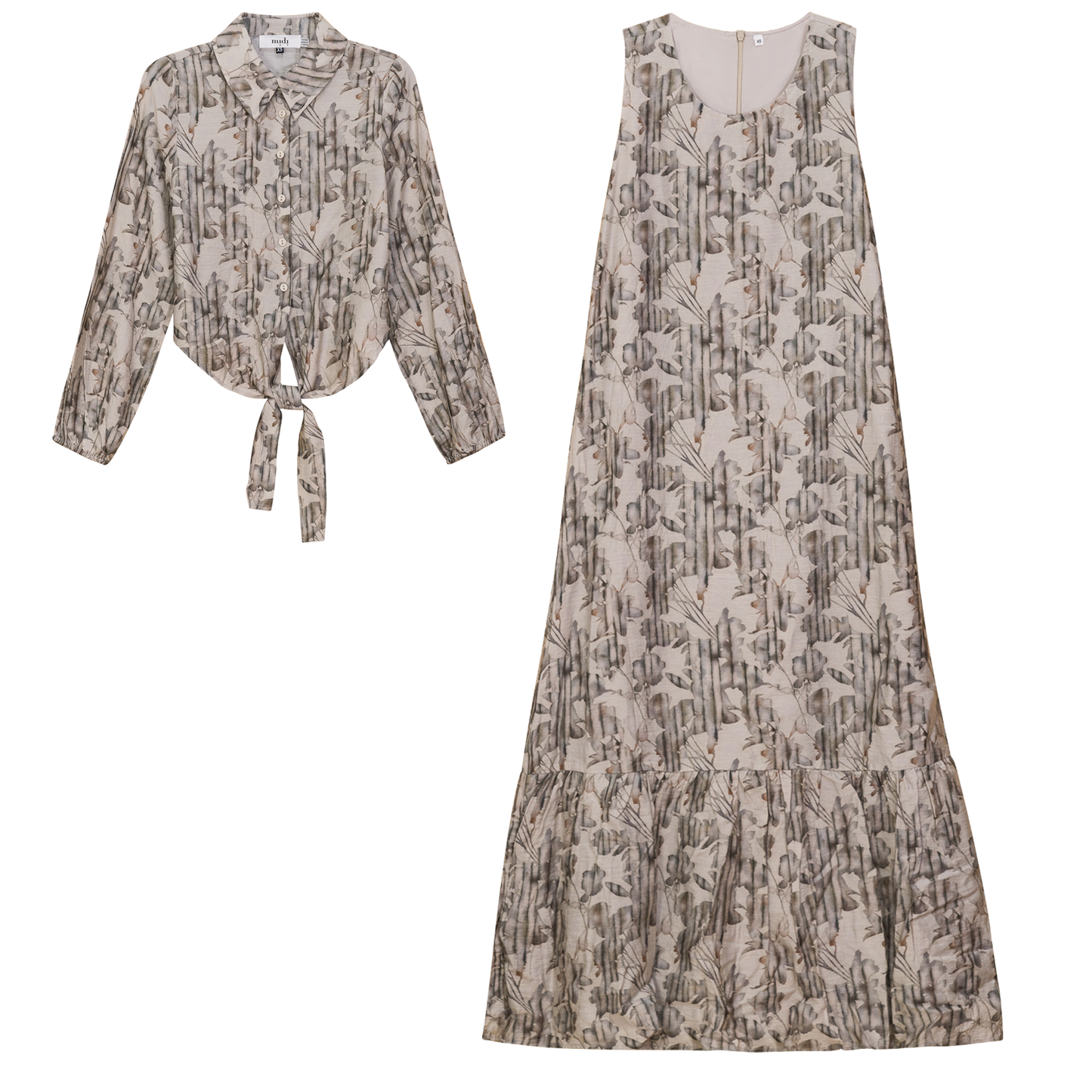 Printed Linen Midi Jumper Set With Matching Shirt Two Piece