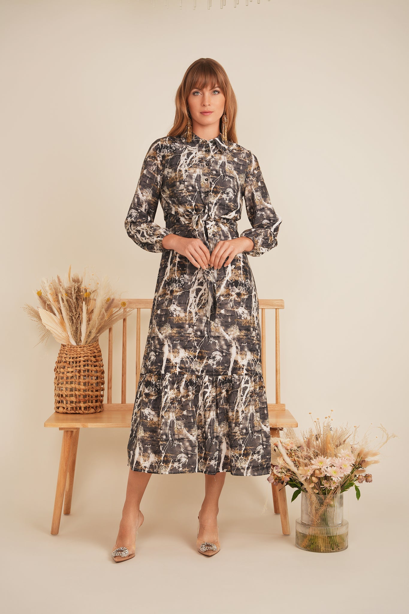 Printed Linen Midi Jumper Set With Matching Shirt Two Piece