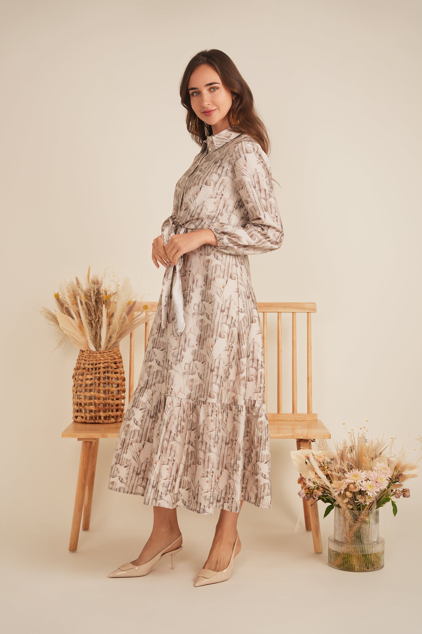 Printed Linen Midi Jumper Set With Matching Shirt Two Piece