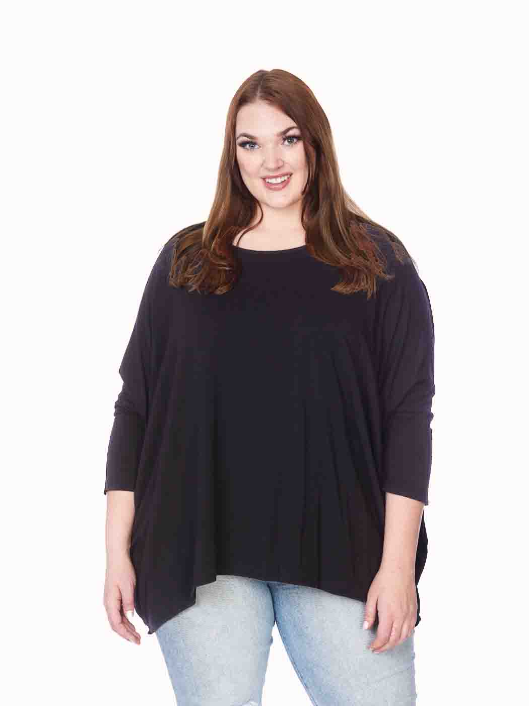 Tianello Plus Sized TENCEL™ "Woven" L.S. Tee Blouse