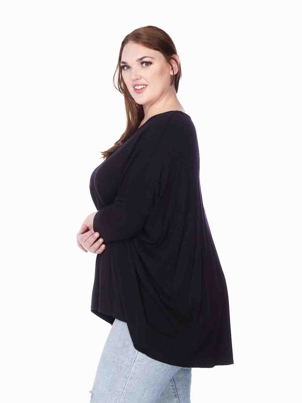 Tianello Plus Sized TENCEL™ "Woven" L.S. Tee Blouse