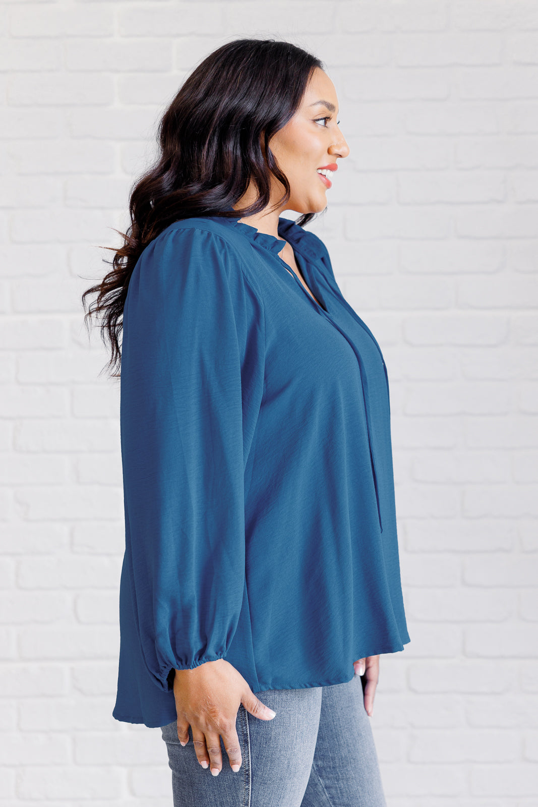 We Believe Keyhole Tie Detail Blouse Textured Woven