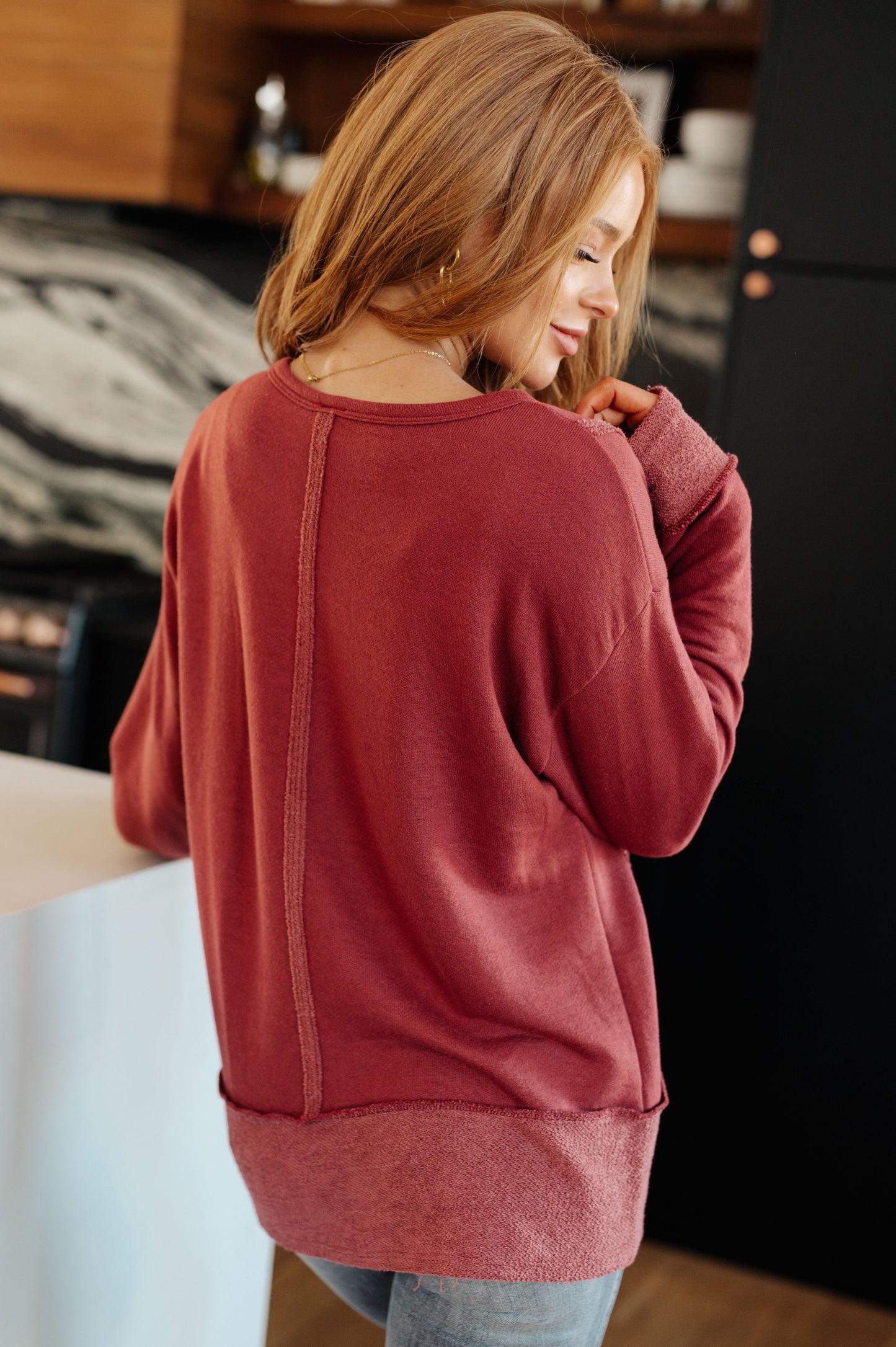 Why Dont You Pullover Lightweight French Terry Top Now