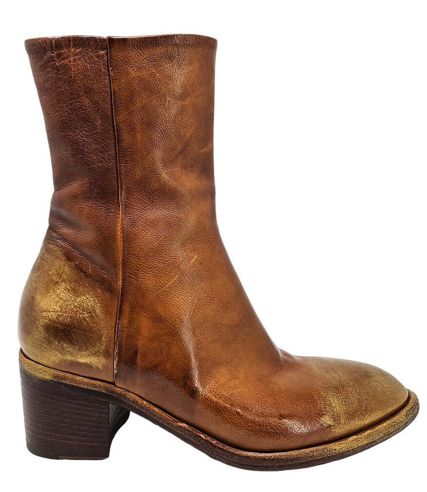 Cognac Hand Rubbed Ankle Boot Made In Italy