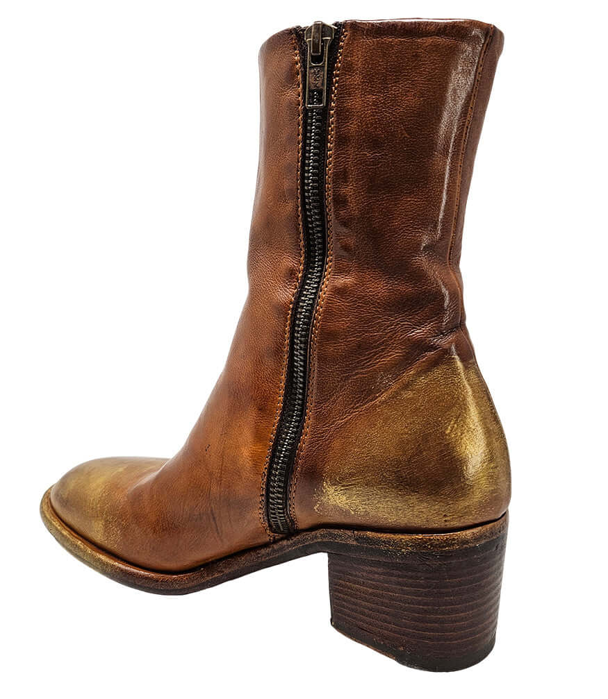 Cognac Hand Rubbed Ankle Boot Made In Italy