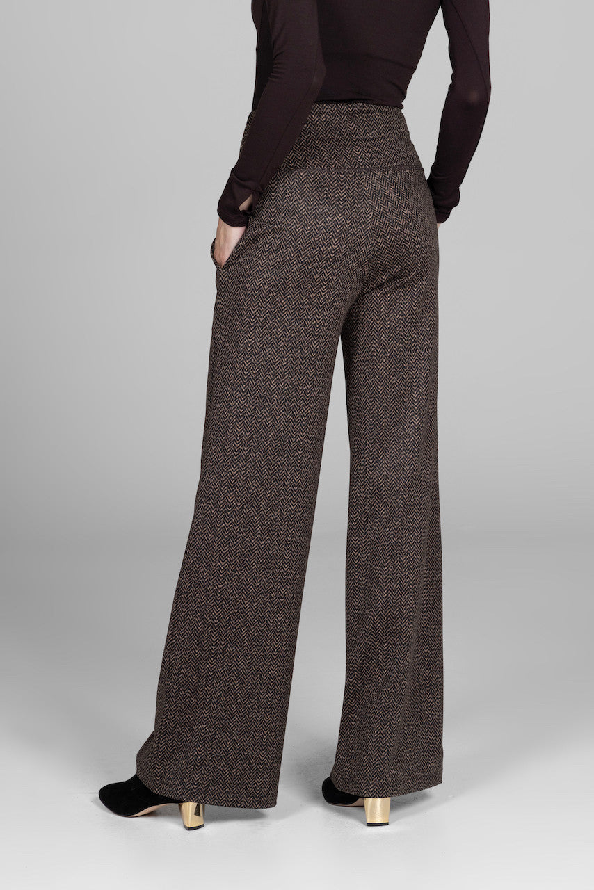HIGH WAIST WIDE LEG PANT: HERRINGBONE CAMEL