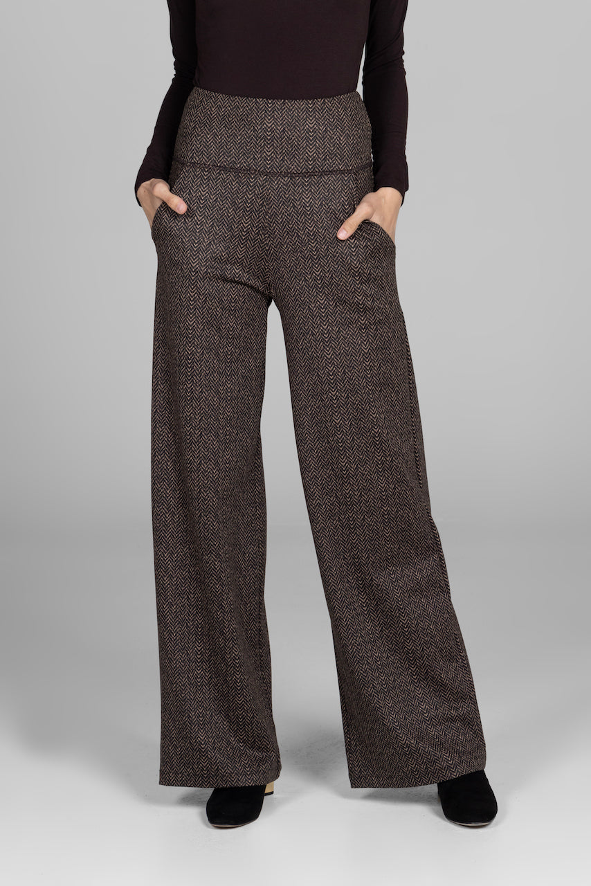 HIGH WAIST WIDE LEG PANT: HERRINGBONE CAMEL