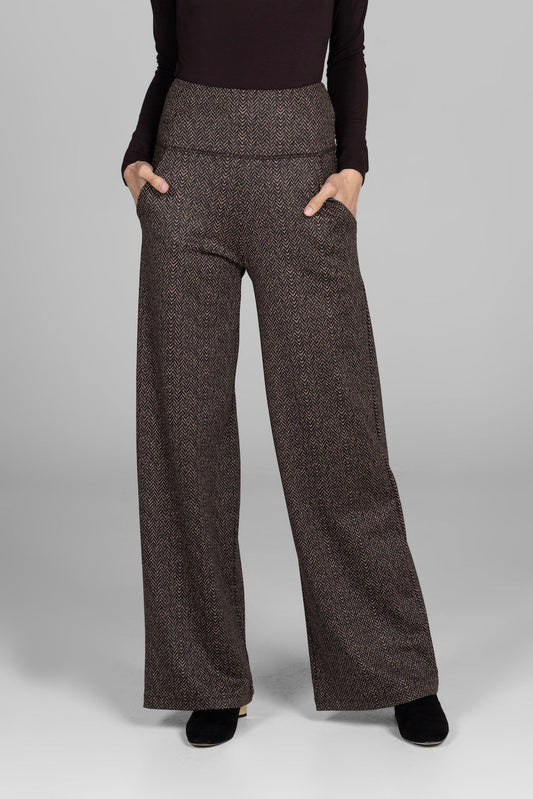 HIGH WAIST WIDE LEG PANT: HERRINGBONE CAMEL