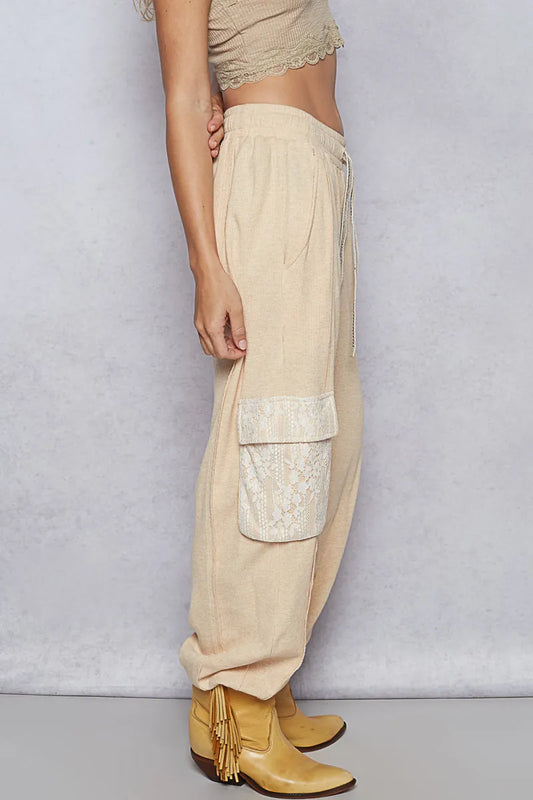 Drawstring Lace Pocket Patch Joggers