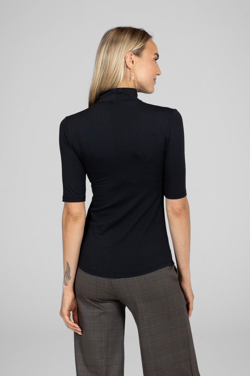 GRACE MOCKNECK TEE: BLACK