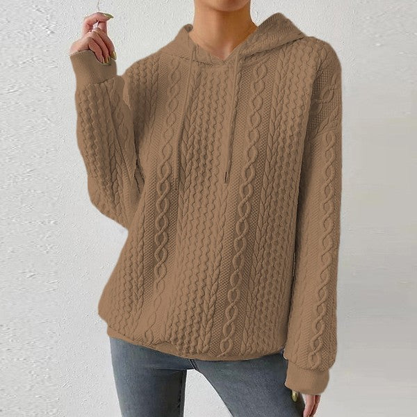 Cable knit hooded sweatshirt