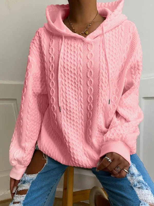 Cable knit hooded sweatshirt