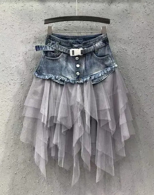 Denim & Tulle Layered Skirt