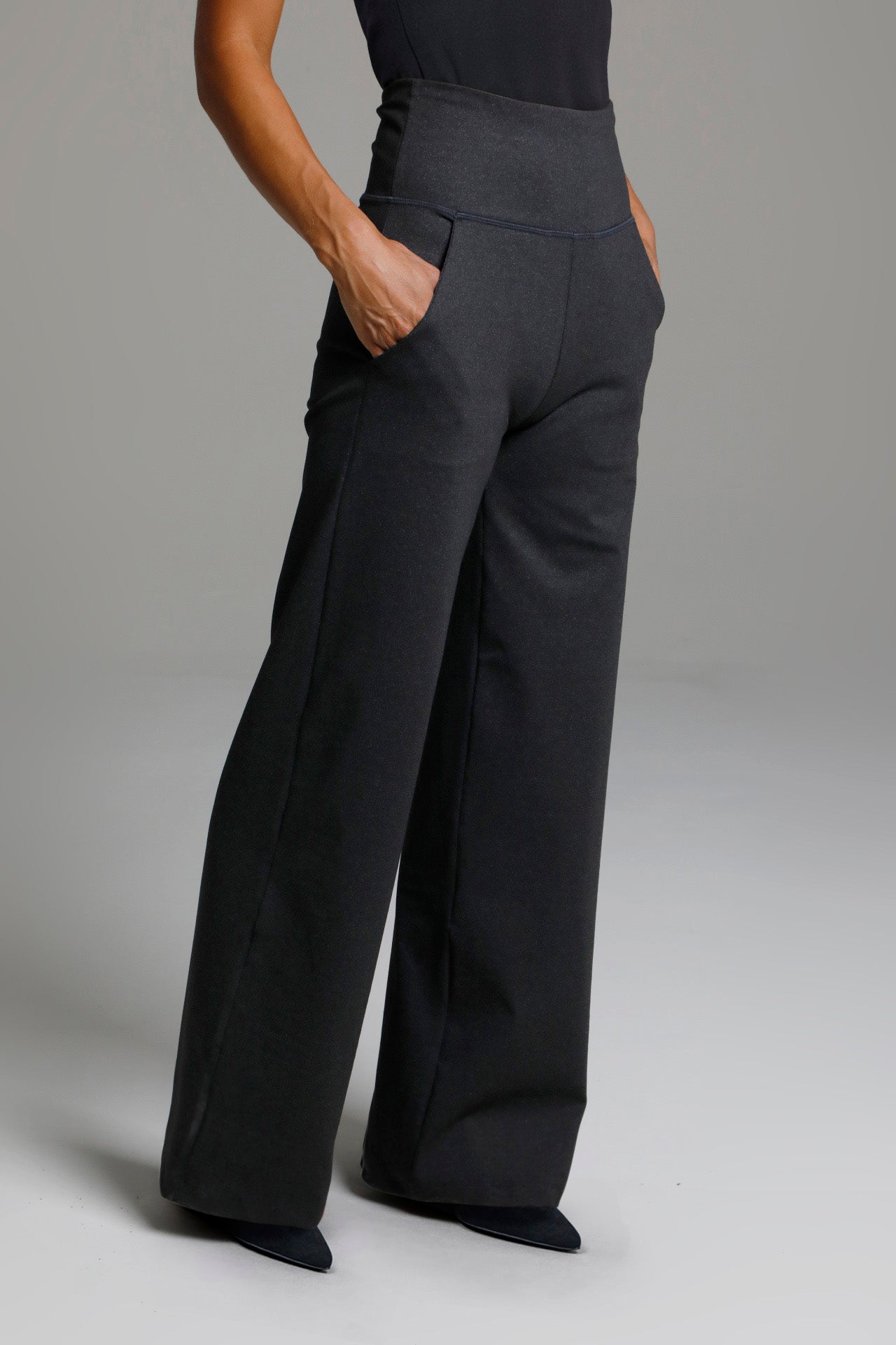HIGH WAIST WIDE LEG PANT: CHARCOAL GREY