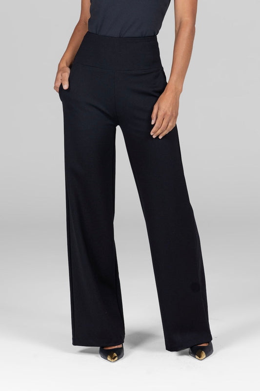 HIGH WAIST WIDE LEG PANT: BLACK PONTE