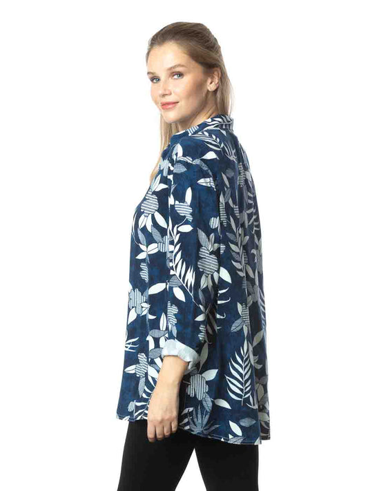 Tianello TENCEL™  "Indigo Fern" print "Christiana" Blouse-Oversized