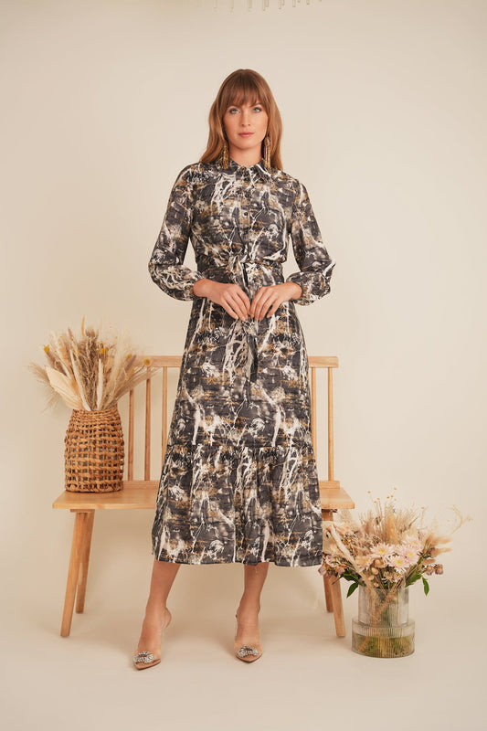 Printed Linen Midi Jumper Set With Matching Shirt Two Piece