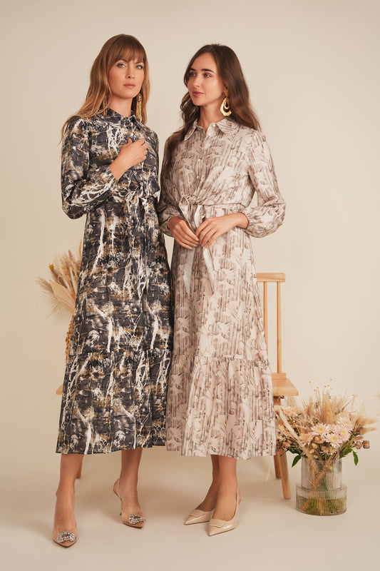 Printed Linen Midi Jumper Set With Matching Shirt Two Piece