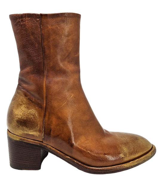 Cognac Hand Rubbed Ankle Boot Made In Italy