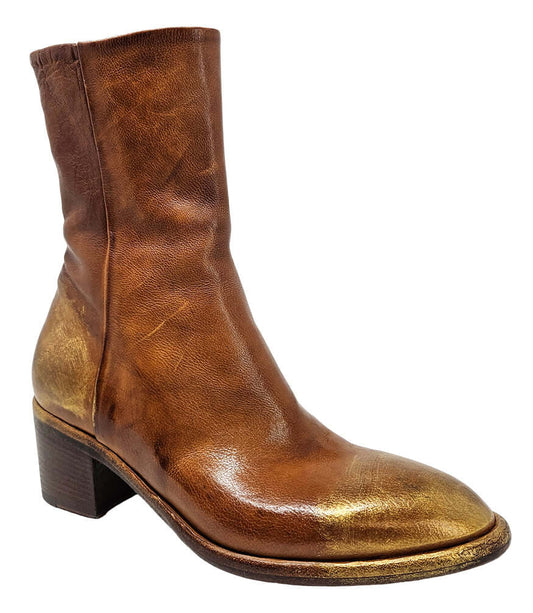 Cognac Hand Rubbed Ankle Boot Made In Italy