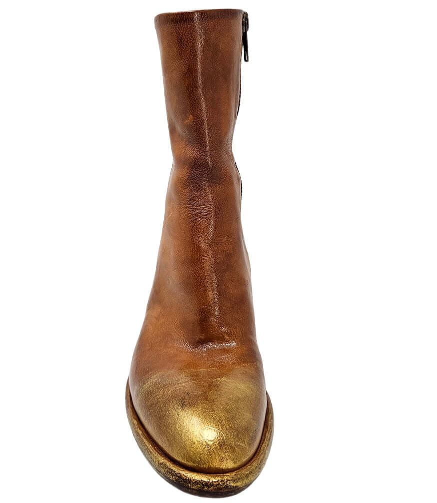 Cognac Hand Rubbed Ankle Boot Made In Italy